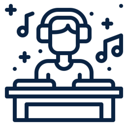Music notes around DJ icon