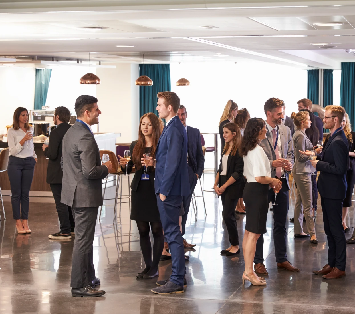 People mingling at corporate gathering
